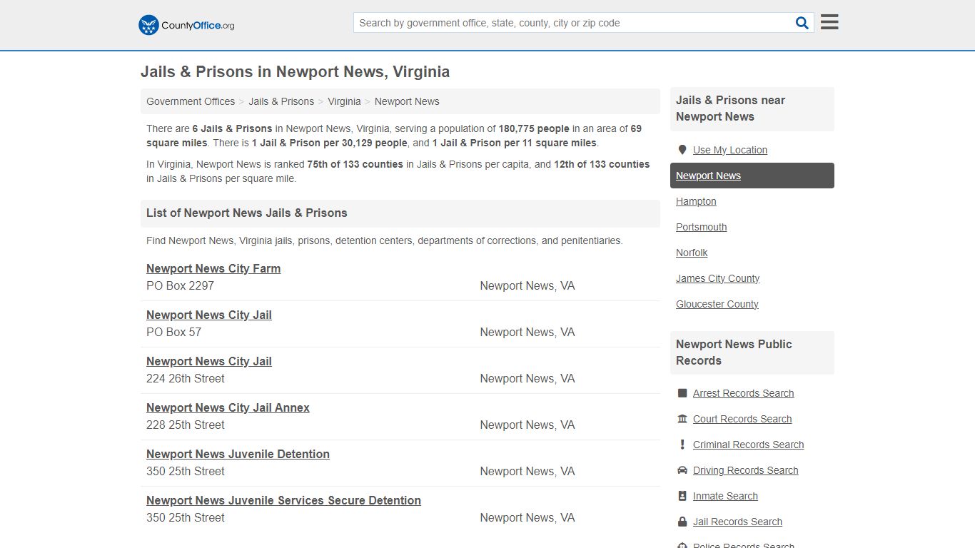 Jails & Prisons - Newport News, VA (Inmate Rosters & Records)