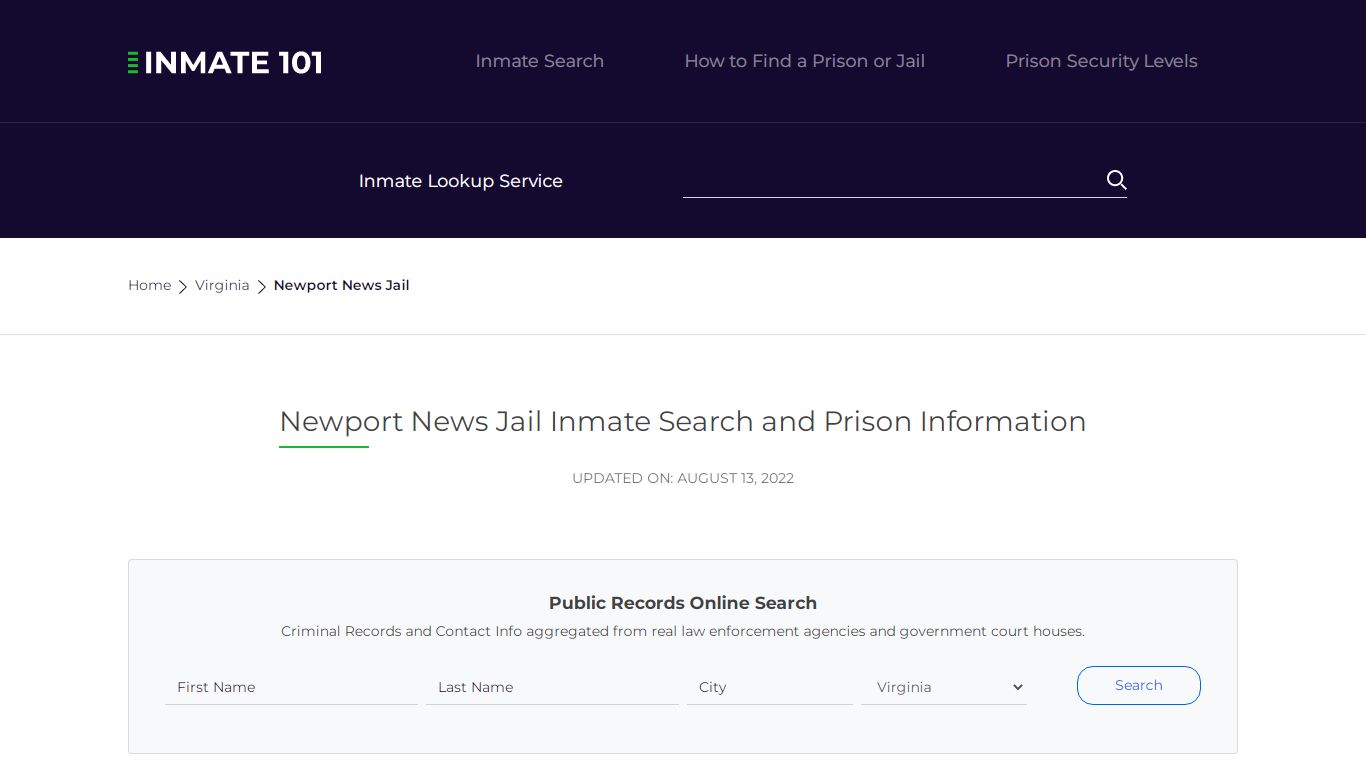 Newport News Jail Inmate Search and Prison Information